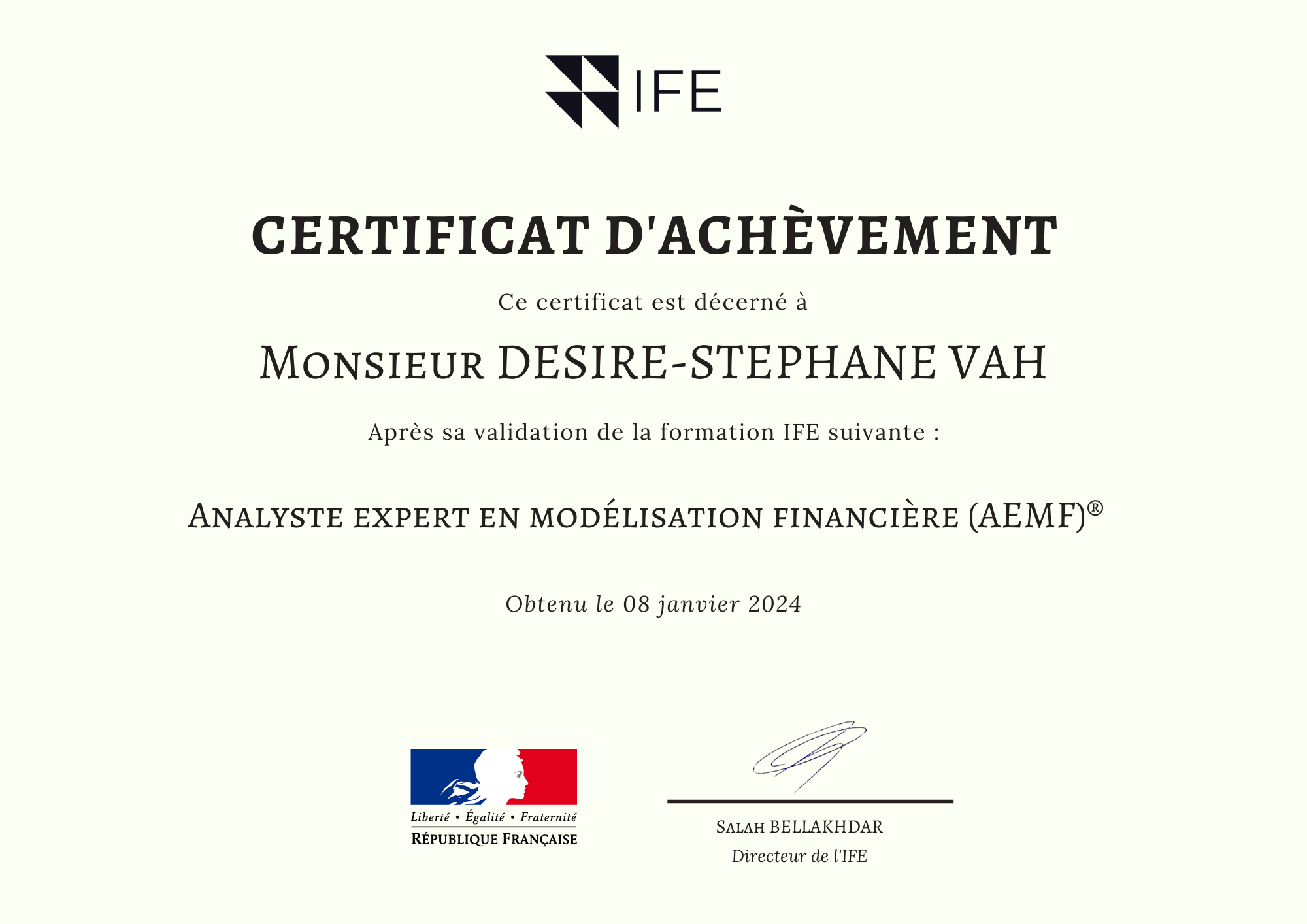 7. Certificat DESIRE-STEPHANE VAH